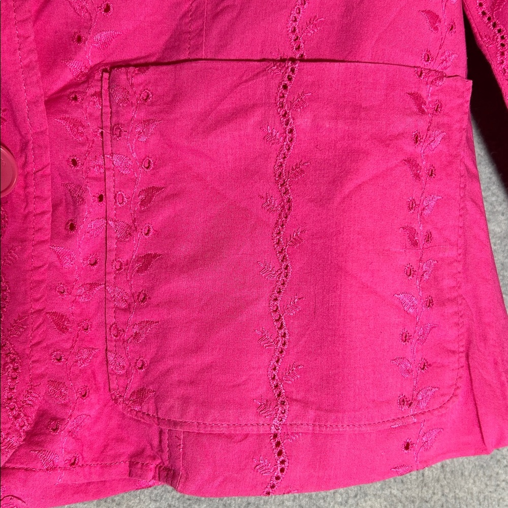 PIERRE CARDIN Y2K Naturalist Coquette Eyelet Embroidery Lined Cotton Jacket - Picture 11 of 16